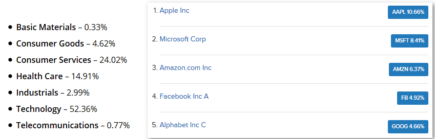 Nasdaq 100 Sector Weightage and Top 5 Companies