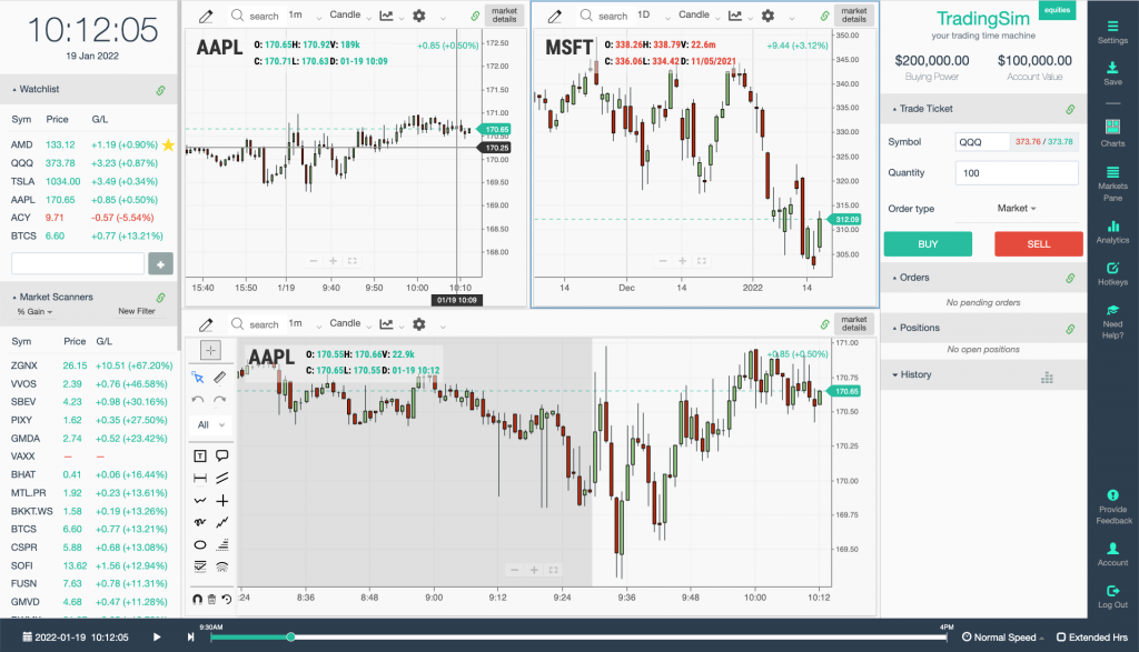 TradingSim stock simulator screenshot