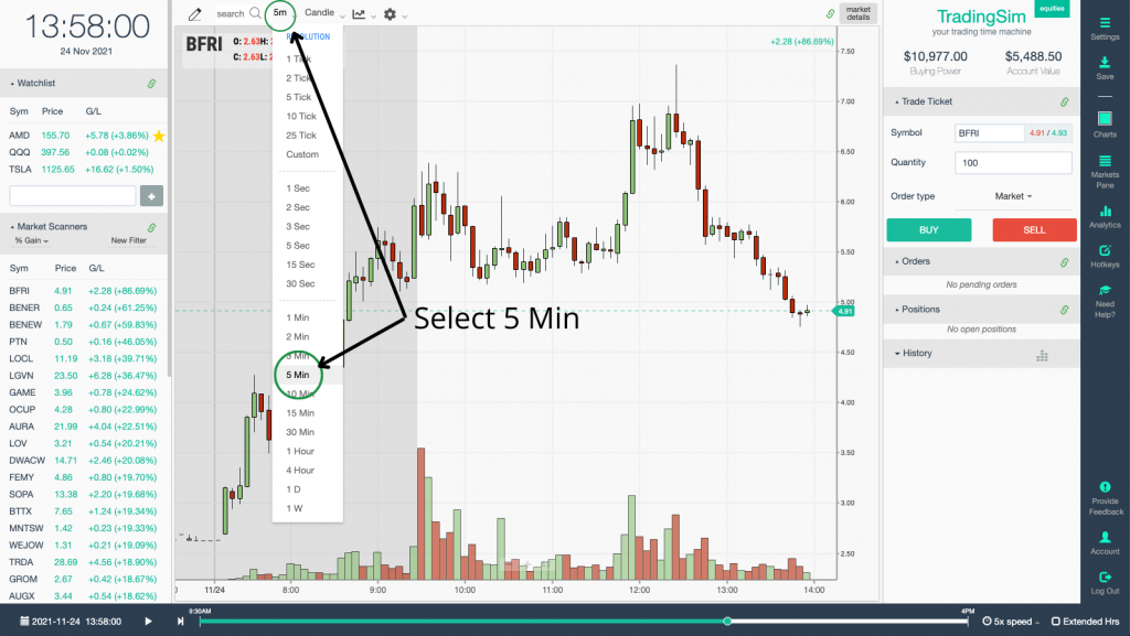 How to Select 5 minute candles