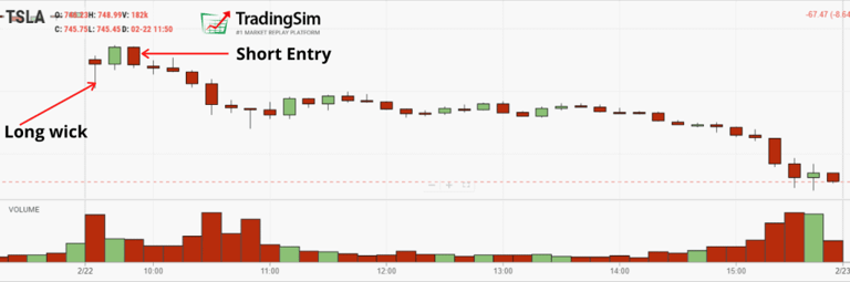 TSLA long wick volume analysis