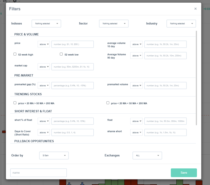 TradingSim Scan Filter