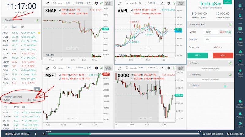 Watchlists and Scanners are a must for paper trading apps