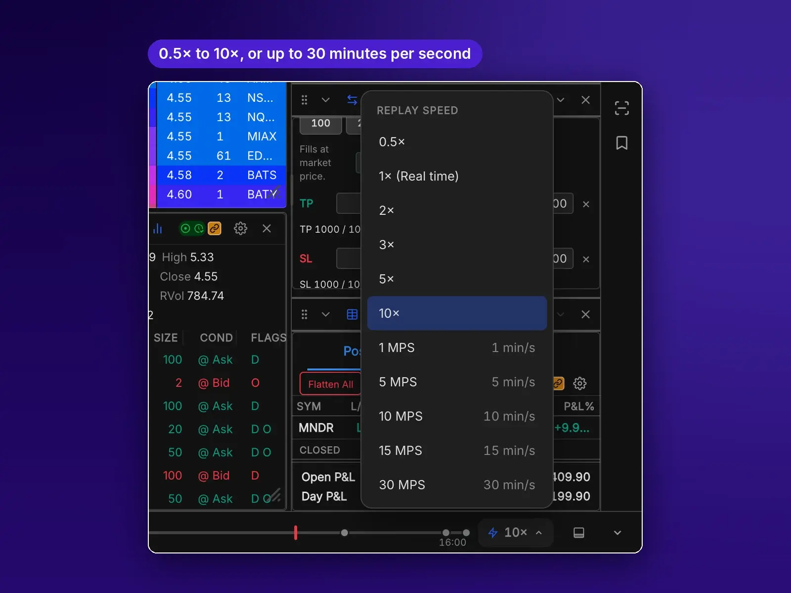 Replay speed menu